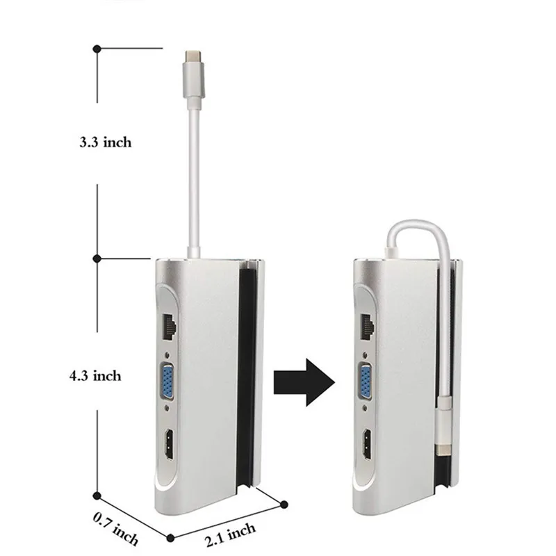 Тип-c Thunderbolt 3 в Lan HDMI USB3.0 VGA концентратор конвертер адаптер RJ45 тип-c Зарядка для MacBook samsung для huawei 1104# E