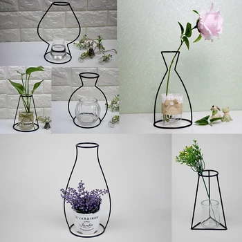 

New Creative Art Style Retro Iron Line Flowers Vase Metal Plant Holder Modern Solid Nordic Styles Iron Home Art Garden Decor