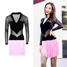 Сексуальное платье для латинских танцев для женщин, черное бальное платье, ча-Самба, Румба, бахрома, тренировочная одежда для танго, сальсы, одежда для выступлений DC3082