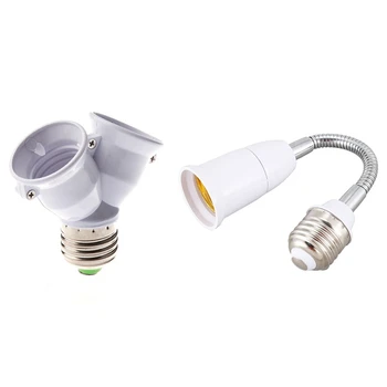 

1 Pcs E27 1 To 2 E27 LED Light Lamp Bulb Adapter Converter & 1 Pcs Light Lamp Bulb Extension Converter E26 Socket