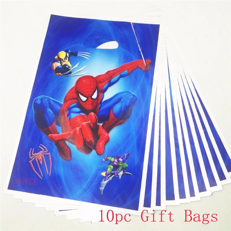 10 шт. Пригласительные открытки «Человек-паук» для мальчиков, Детские вечерние украшения на день рождения «Человек-паук», принадлежности для детского душа «Человек-паук» - Цвет: 10pc Gift Bags