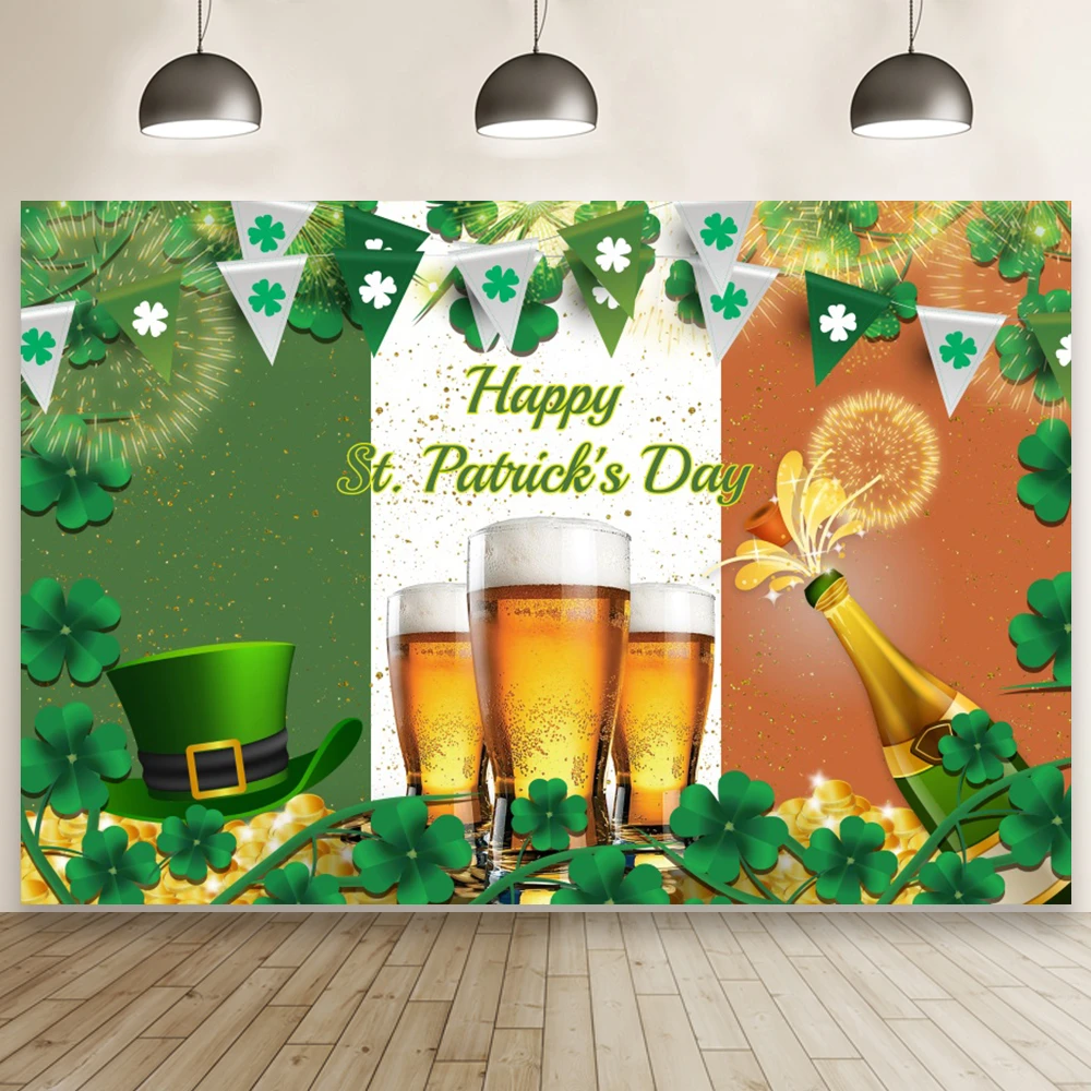 お祝いの贈り物 日のモザイク ビール グリーンの帽子 ポット クローバー 休暇 家族の写真 背景のポスターの装飾 背景 Aliexpress