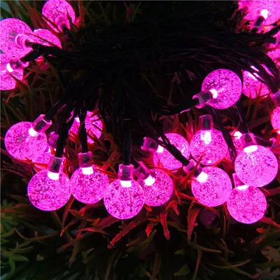 Лампа на солнечной энергии, гирлянда, лампа для газона, 20 светодиодов, Пузырьковые бусины, 8 режимов, декоративная лампа, Рождественская цветная лампа для двора - Испускаемый цвет: Pink