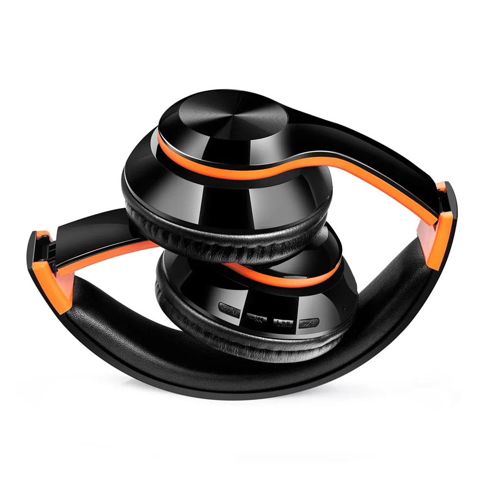 Black Orange MP3 FM стерео аудио алюминиевый сплав микрофон наушники портативный беспроводной TF карты наушники Складные Спорт Музыка Bluetooth гарнитура - Цвет: Black Orange