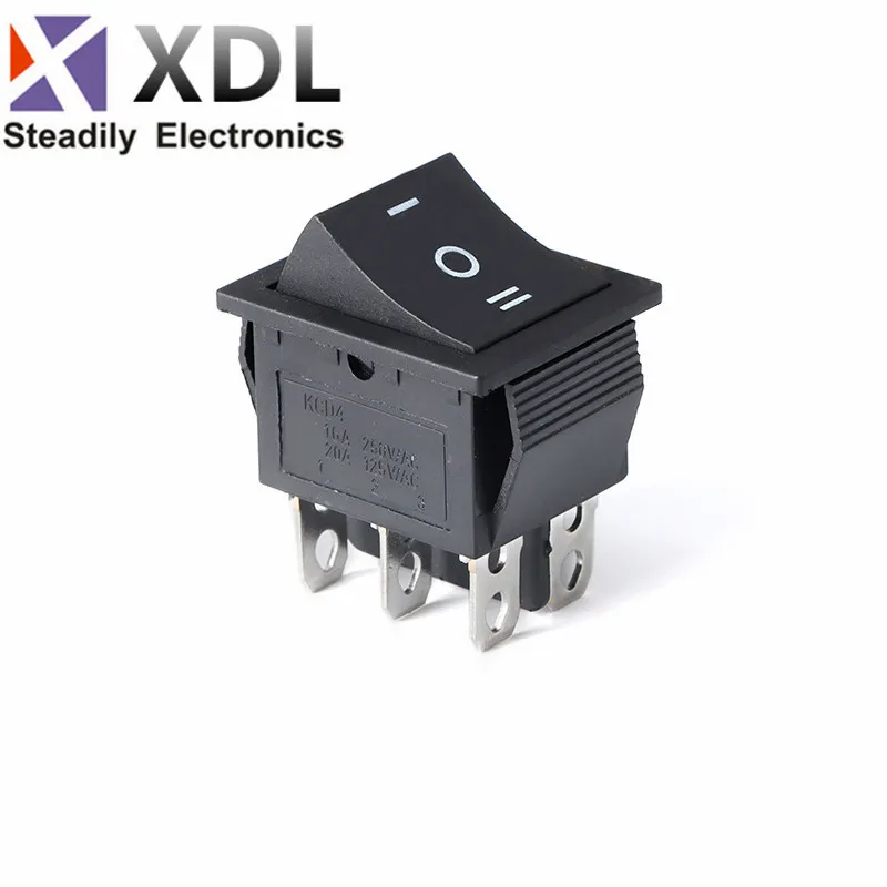 5 шт./лот 6-контактный KCD4 AC 15A/30A 250V DPDT черный кнопочный мгновенный возврат пружины