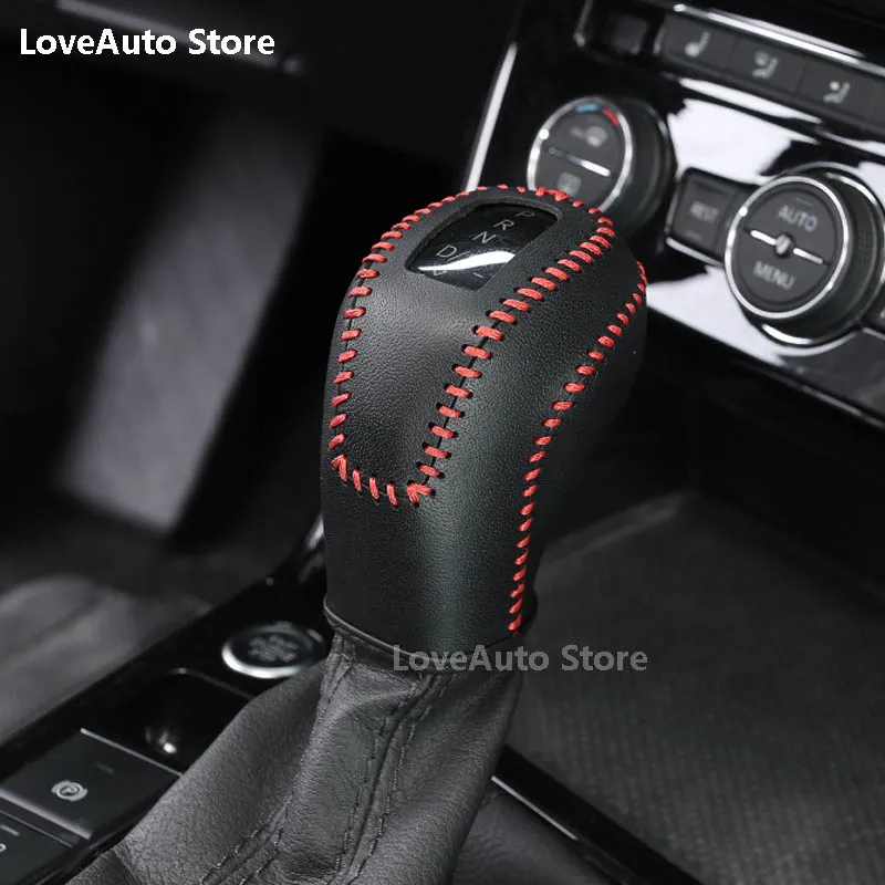 

Car Leather Gear Shift Knob Cover Handbrake Sleeve Collars For Volkswagen VW Jetta MK7 2019 2020 2021 Car Interior Accessories