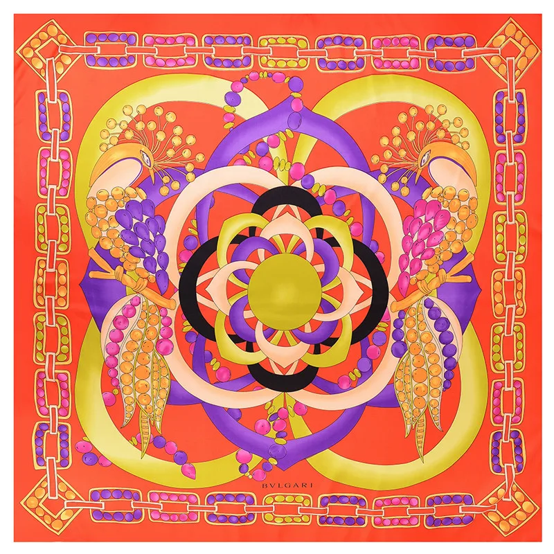 

130cm New Woman Scarf Shawl 100% Twill Silk Scarf Square Scarf Peacock Print Neckerchief Bandana Headband Hijab Scarves & Wraps