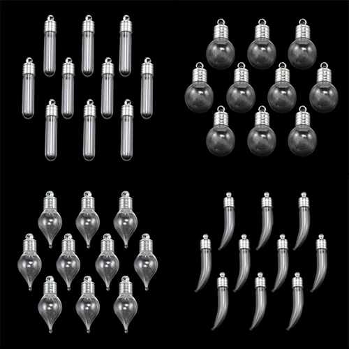 50pcs 6mm bottle mouth glass Vial Pendant silver color cap rice art name on rice craft necklace materia glass bottle charms