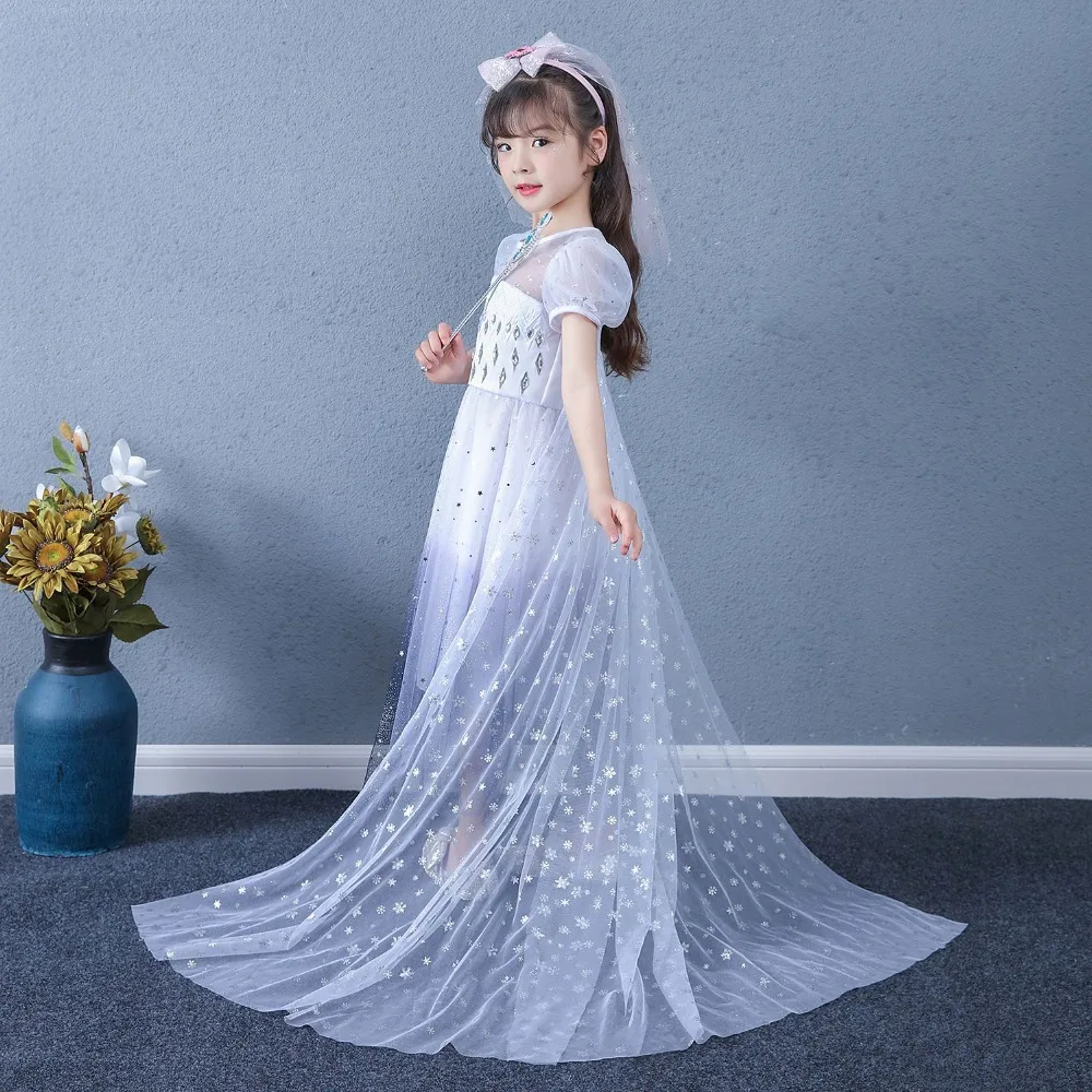 Snow Queen 2 Cosplay Elsa Anna Girls Dress Summer Casual Mesh Princess Dress Party Performance Costume 4-12 Years Kids Dresses