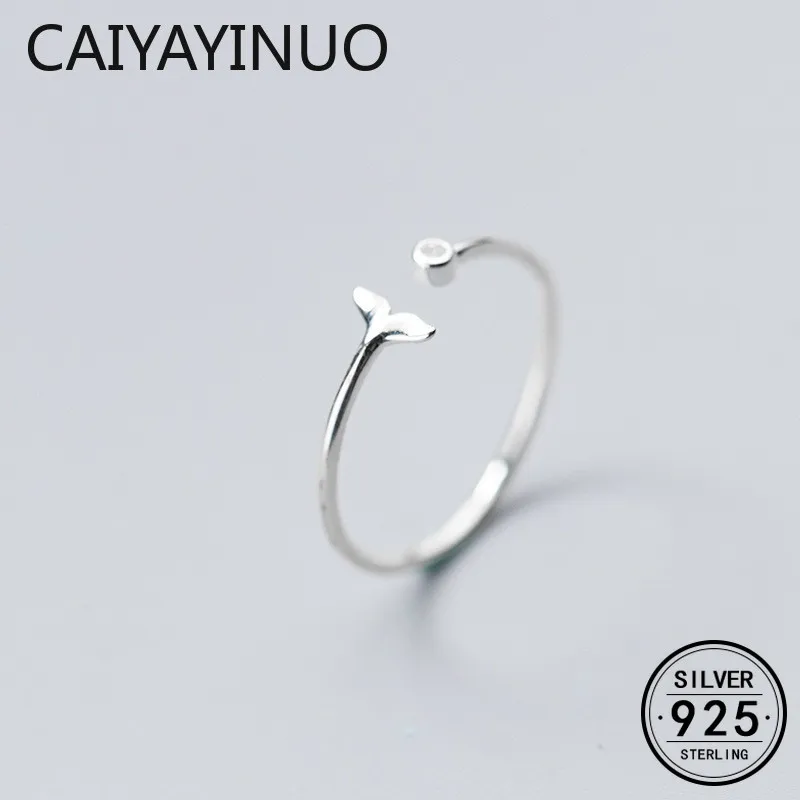 

CAIYAYINUO Real 925 Sterling Silver Fish Tail Zircon Ring For Fashion Women Party Cute Fine Jewelry Accessories Birthday Gift