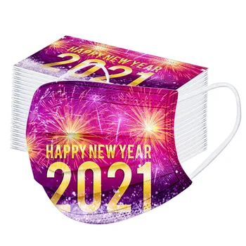 

100pcs Adult 2021 Happy New Years Disposable Mask Three Layernon-woven Dustproof Breathable Face Masks Mascarillas Mascarilla