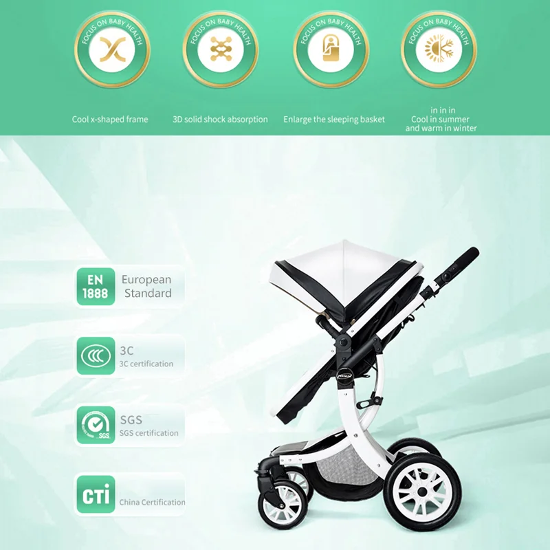 Free shipping Luxury Baby Carriage High Landscape Can Sit Four Wheel Shock Absorber Folding Two-way Baby Stroller With Car Seat