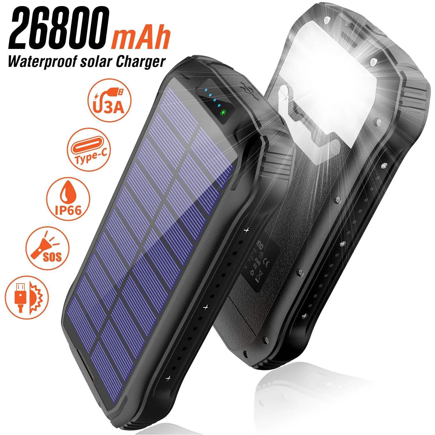 26800mAh Solar Power Bank 10W Fast Qi Wireless Charger For iPhone 12 Xiaomi Samsung Fast Charging Powerbank USB Type C Poverbank charmast