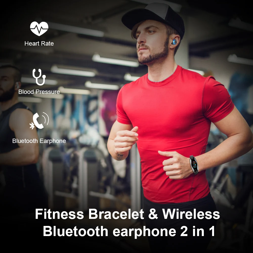 T90 Fitness Bracelet Wireless Bluetooth Earphone 2 In 1 Bluetooth 5.0 Chip IP67 Waterproof Sport Smart Watch for Apple Android