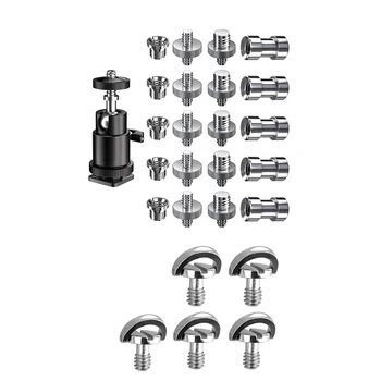 

21Pcs Hot Shoe Adapter Mount Camera Ball Head Set & 5Pcs 1/4 Inch Plate Mounting Screw D-Ring Screw Adapter
