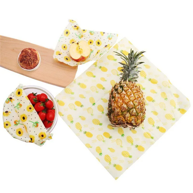 

3PCS Organic Cotton Beeswax Fresh Cloth Set Reusable Household Beeswax Fresh Lid Cover Stretch Lid Jungle Party Beeswax Wrap