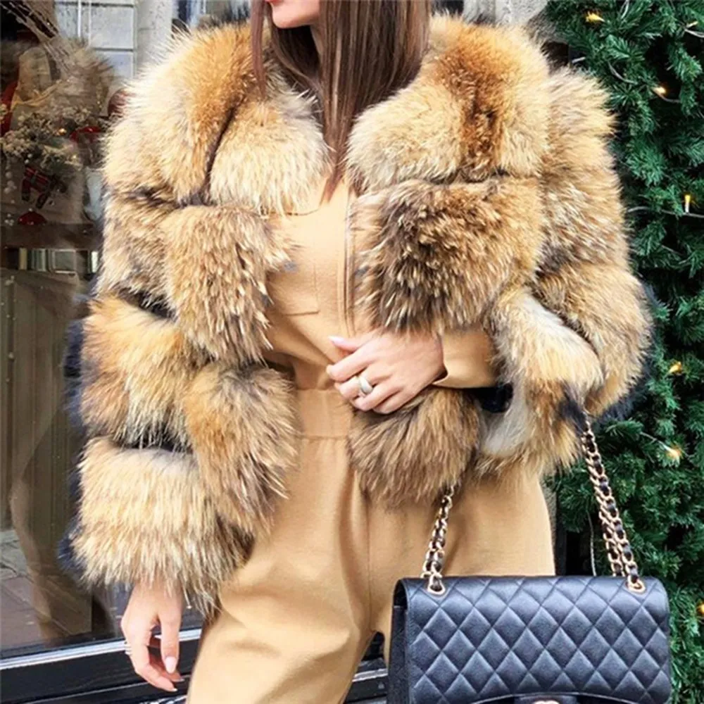 

2021 новая зимняя куртка S-11XL женская большая пушистая шуба из натурального меха воротник из натурального меха енота Теплая верхняя одежда Уличная съемный меховой жилет