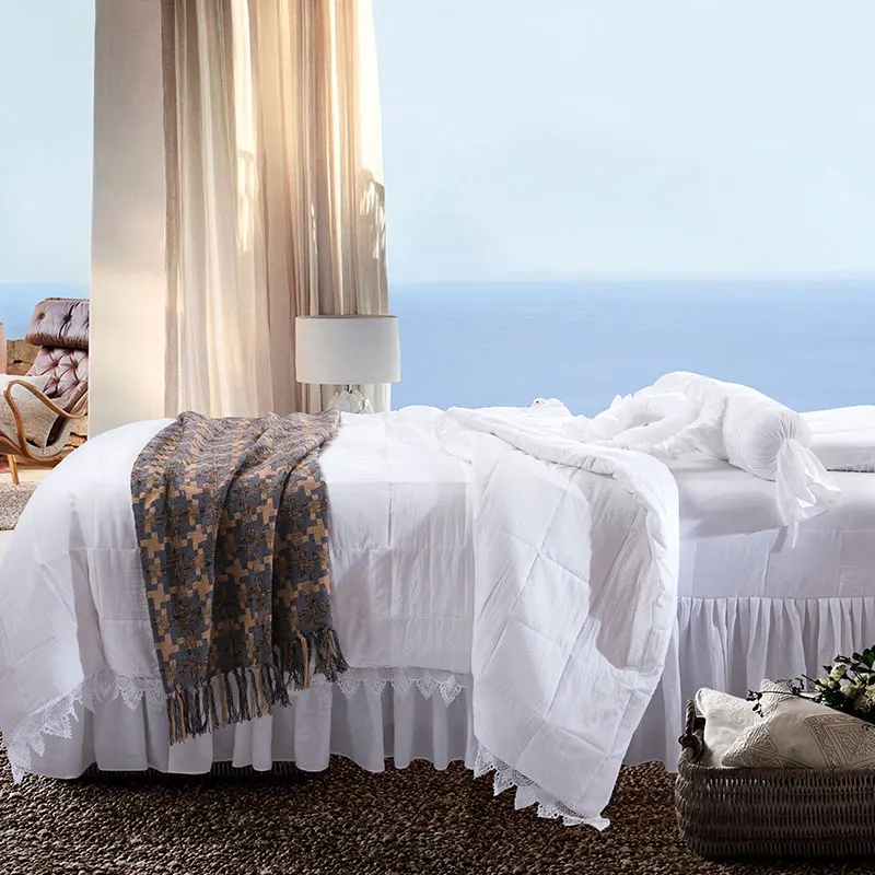 

Personalized Simple Washed Cotton Quilt Four-Piece Quilt Cover Bed Cover Stool Set Elastic With Pillowcase Set