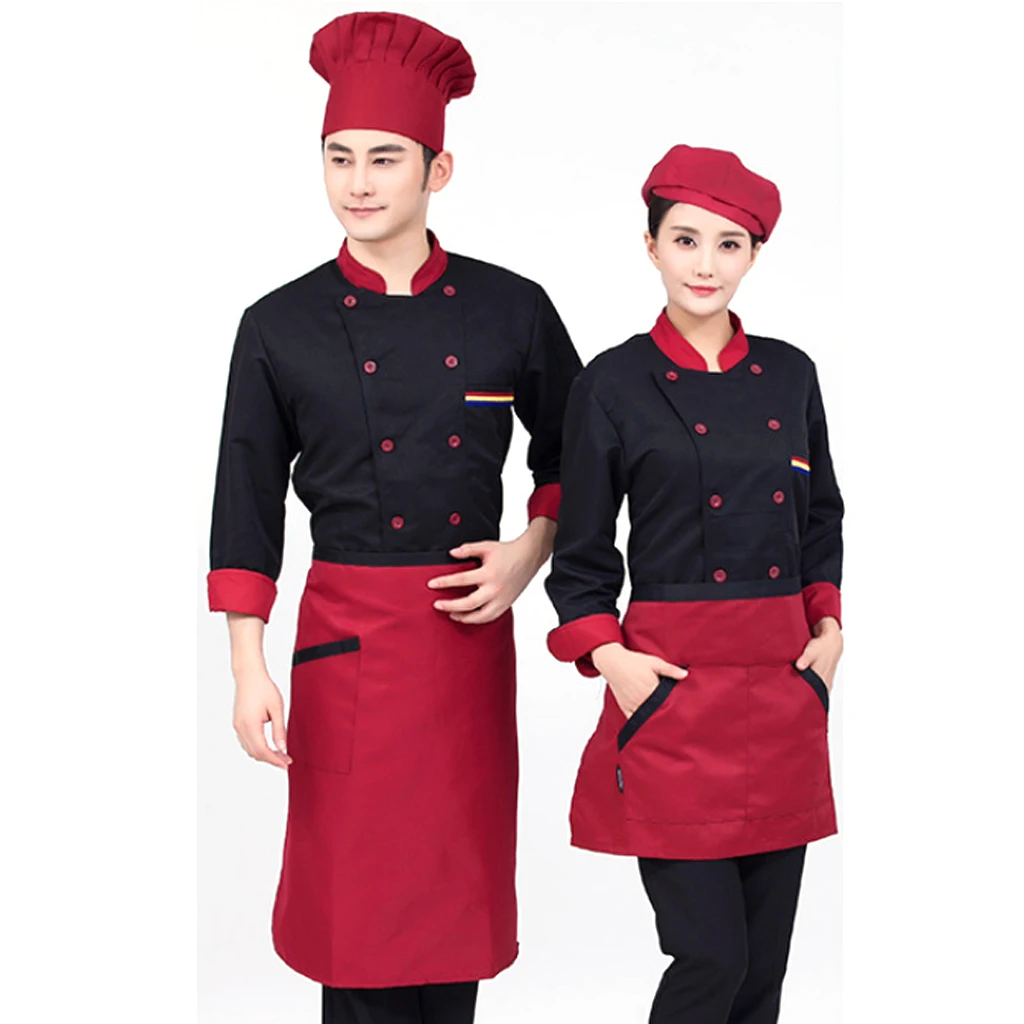 Unisex Long Sleeve Chef Apparel Jackets Coats Restaurant Hotel Uniform Red