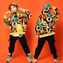 Детская модная толстовка с капюшоном с буквенным принтом; топы для бега; повседневные штаны в стиле хип-хоп; Одежда для девочек и мальчиков; танцевальный костюм в стиле джаз; одежда