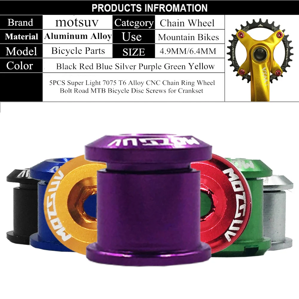 5Pcs MTB Bicycle Chainring Bolt Single Chainwheel Screws Alloy 7075 4.9mm/6.4mm Road Cycling Bike Disc Screws for Crankset Parts