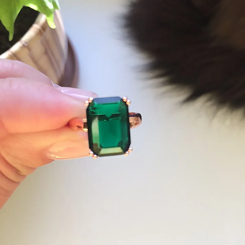 Green Crystal Ring Rose Gold Color Big Red Rhinestone Wedding Jewelry For Women