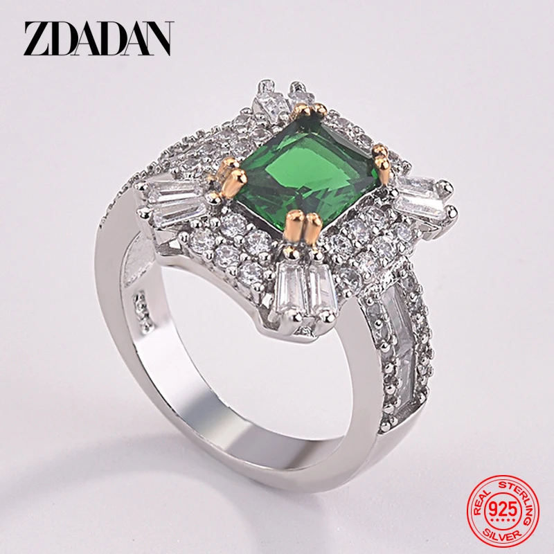 Silver Rings Silver Ring Wedding Rings Emerald Gemstone Ring Gemstone Ring ZDADAN 925 Sterling Silver Emerald Zircon Ring For Women Charm Wedding Jewelry Party Gift