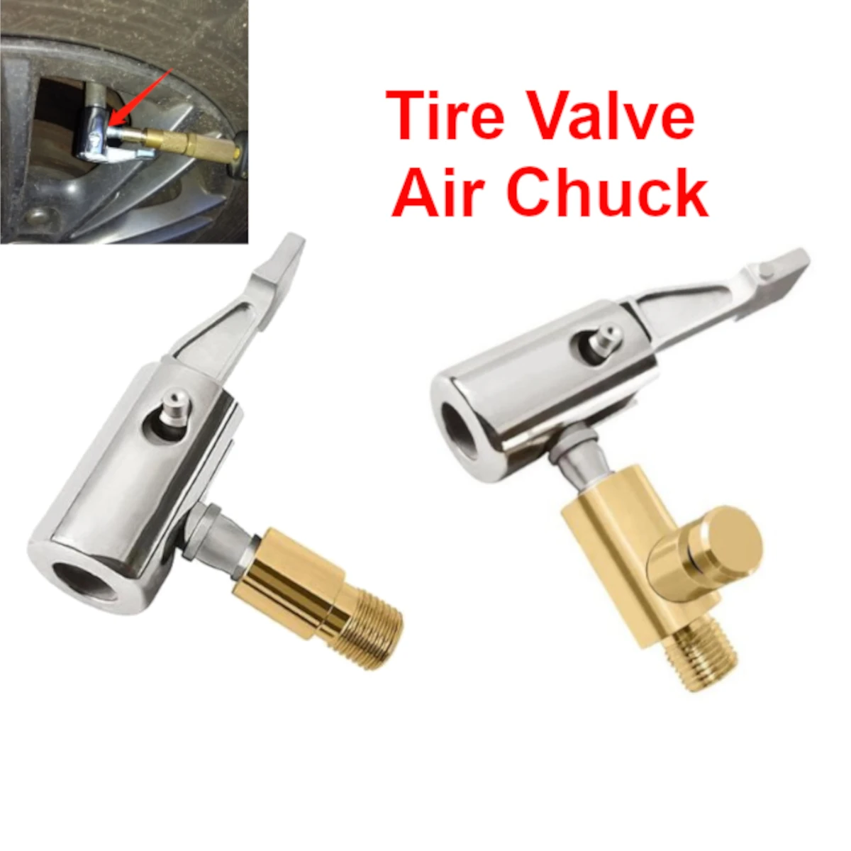 Tire Valve Air Chuck Car Tyre Inflator Connector Brass Head Clip Clipon Valve Tire Repair Tool