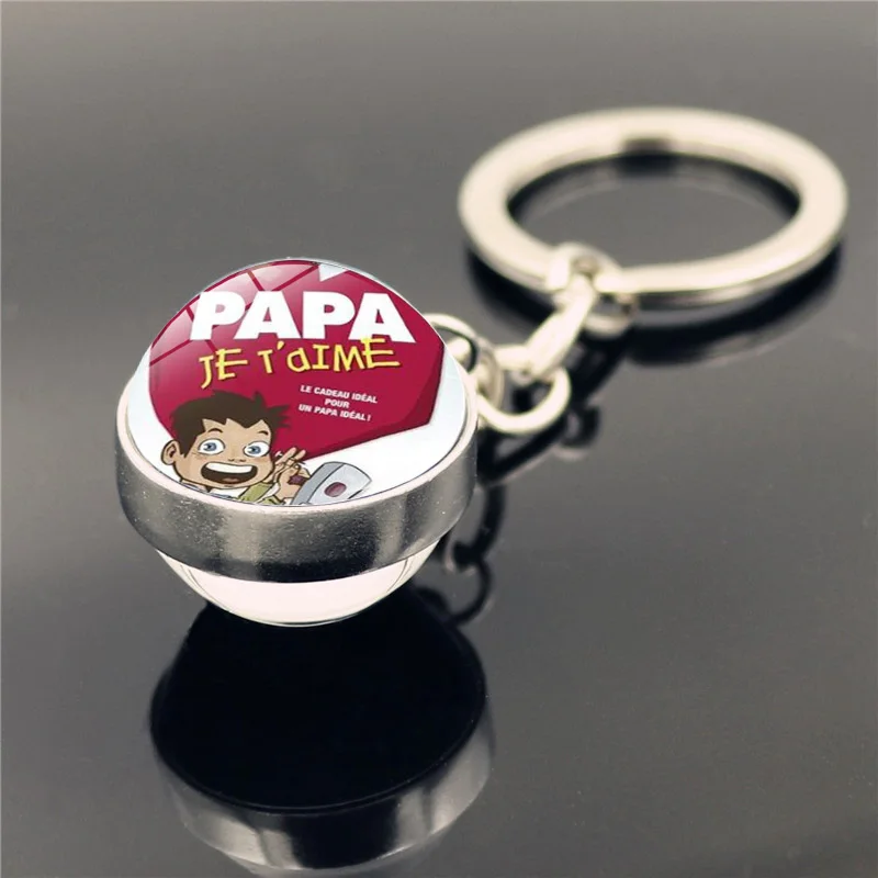 Fashion Je Tɺime Papa Keychain Father Gift Jɺi Un Super Jewelry Double Side Glass Ball Pendant Key Chain Ring Charms | Украшения