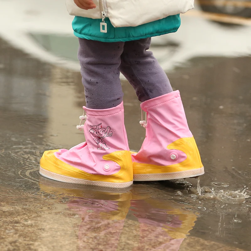 Детские Многоразовые водонепроницаемые ботинки с принтом слона из мультфильма; Нескользящие бахилы; Детские галоши