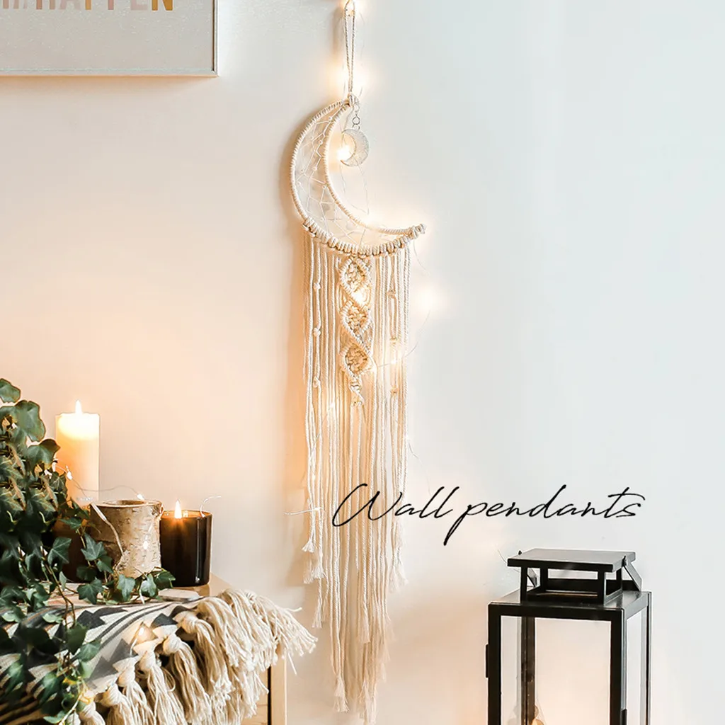 Гобелен с Луной Ловец снов макраме хлопковый богемный настенный подвесной