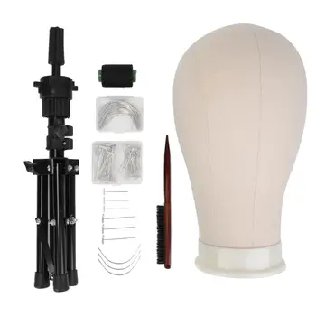 

22'' Training Mannequin Head Canvas Block Head Wig Making Display Styling Head Wig Stand With T Needle Set +Comb Brush