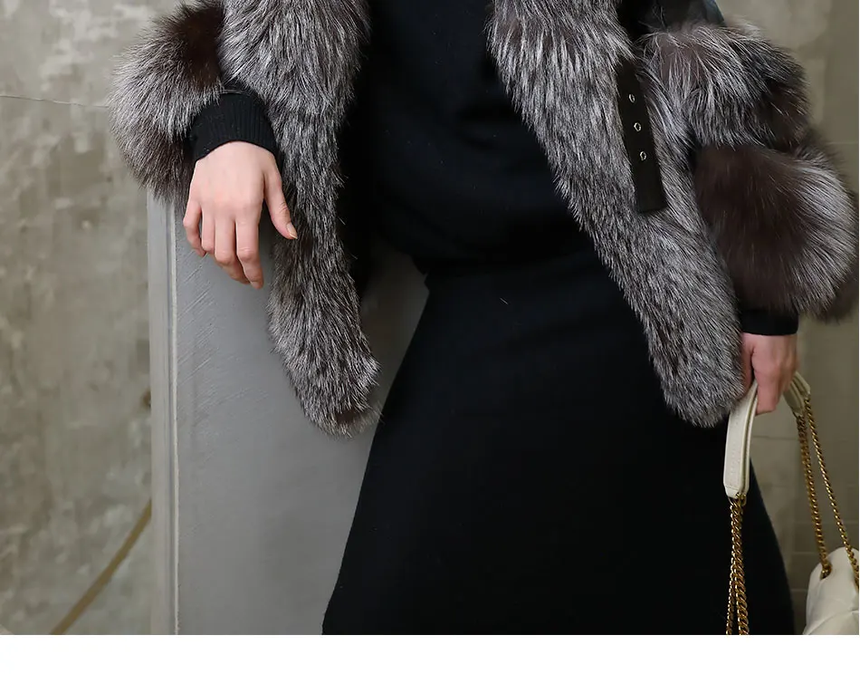 Woman Winter Real Silver Fox Fur Jacket Fashion Sheepskin Fur Coat Plus Size Genuine Lambskin Fur Warm Outerwear ladies parka coats