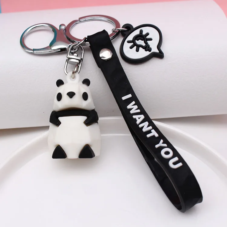 Cute Dinosaur Fox Keychain Cat Key Ring Cotton Stuffing Cartoon PU Rabbit Key Chain Creative Car Bag Phone Panda Key Ring - Цвет: 1