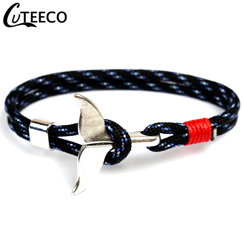CUTEECO, рыба, акулий хвост, талисманы, браслет для мужчин и женщин, нейлоновая веревка, цепь-Паракорд, браслет, мужские браслеты, якорь, браслет