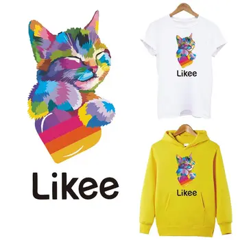 

Colorful Cat Iron-On Transfers For Clothing DIY A-level Washable Thermal Patches Sticker On Clothes Likee app Applique Accessory