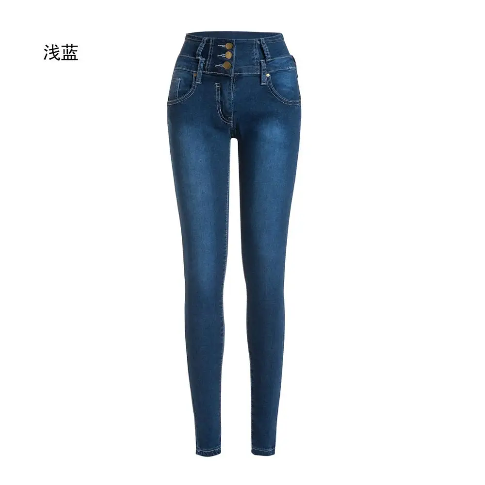 Light Blue Женские однотонные джинсы на пуговицах, женские мягкие Ретро обтягивающие джинсовые брюки с высокой талией, джинсы-Карандаш Стретч - Цвет: Light Blue