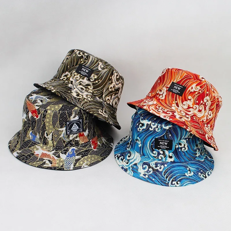 

Cotton Koi fish print on both sides Bucket Hat Fisherman Hat outdoor travel hat Sun Cap Hats for Men Women bucket hat womens