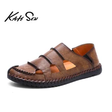 KATESEN/Новинка; летние мужские сандалии; мягкие кожаные тапочки; дышащая Нескользящая пляжная обувь; мужские шлепанцы; zapatos hombre; мужская обувь