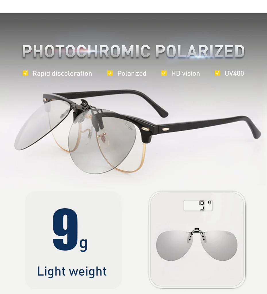 CAPONI Pilot Men Sunglasses Clip Intelligent Color Change Eyewear Vintage Driving Polarized Eyeglasses Clip UV400 BSH1101