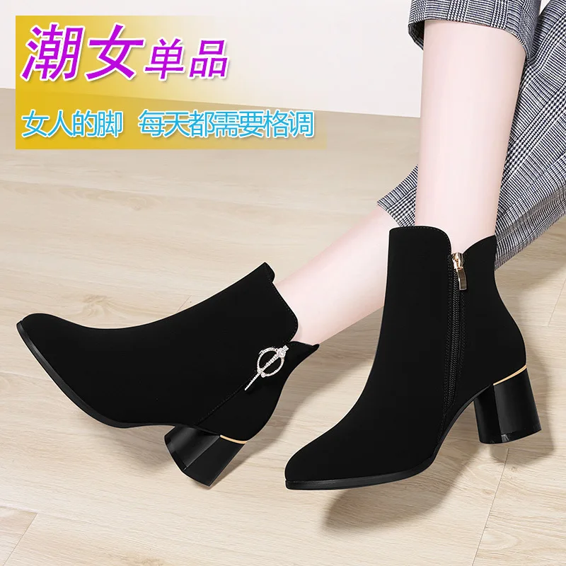 

2019 Winter New Style Chunky-Heel Short Boots Women's plus Velvet Martin Boots High Heel Fashion WOMEN'S Shoes Fashion Centennia