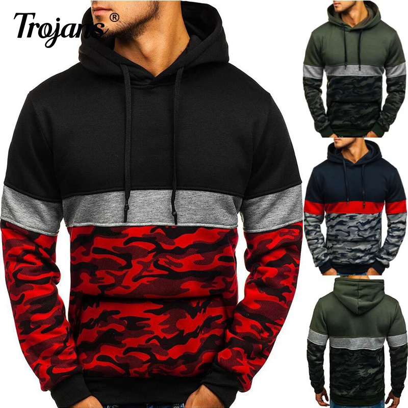 

Autumn Mens Hip Hop Hooded Sweatshirt Hoodies Casual Fleece Warm Streetwear Male Fashion Winter Camouflage Patchwork Outwear
