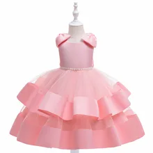 Kids Pink Girls Dress For Baby Tulle Beaded Belt Birthday Party Dress Flower Girls Princess Bow Dress Children Clothes