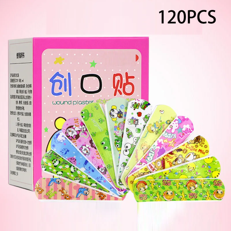 Tirita de hemostasia para niños, vendajes adhesivos impermeables y transpirables con bonitos dibujos, botiquín de primeros auxilios, 120 Uds.