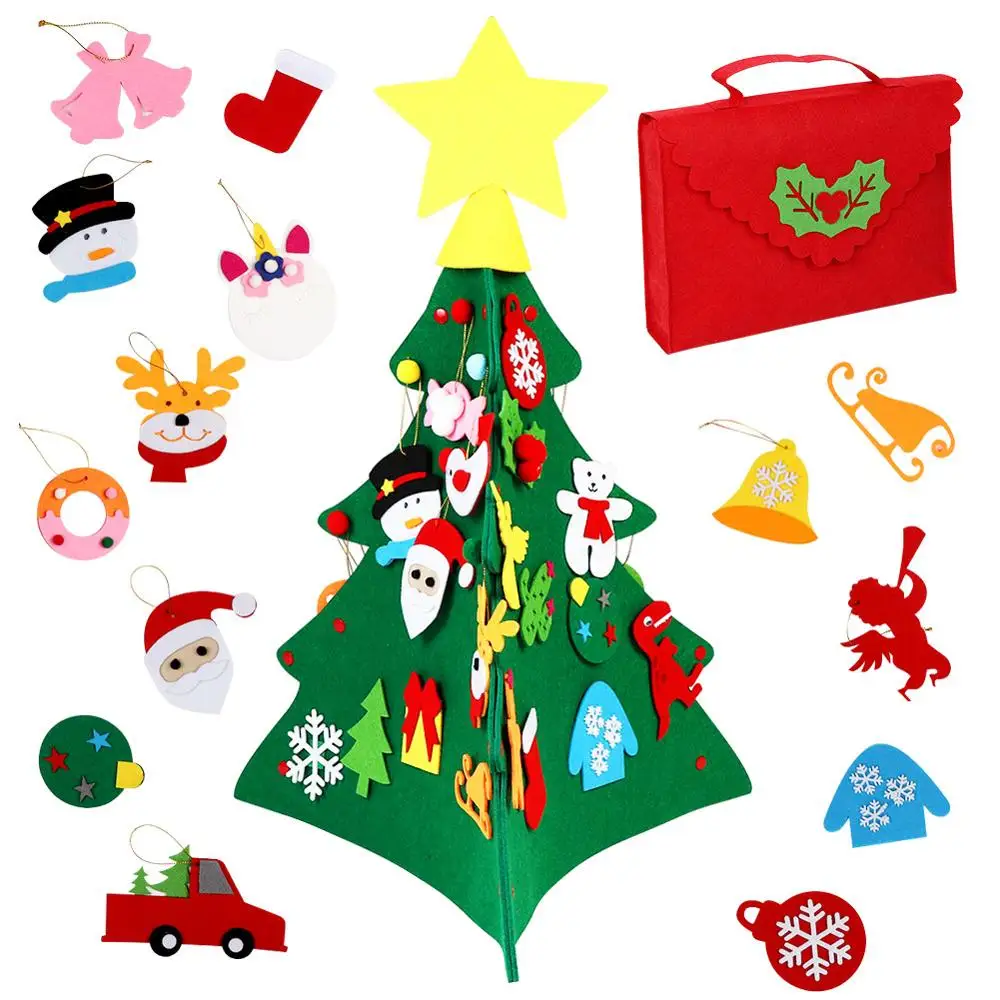 OurWarm 3D DIY Felt Christmas Tree with Ornaments Kids New Year Toys Artificial Tree Xmas Gifts Door Wall Hanging Decorations