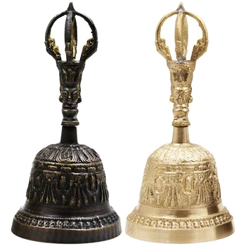 

2 Pcs Handmade FengShui Hand Bell Tea Meditation Alarm Prayer Lucky Tibetan Buddhist Brass & Antique Color