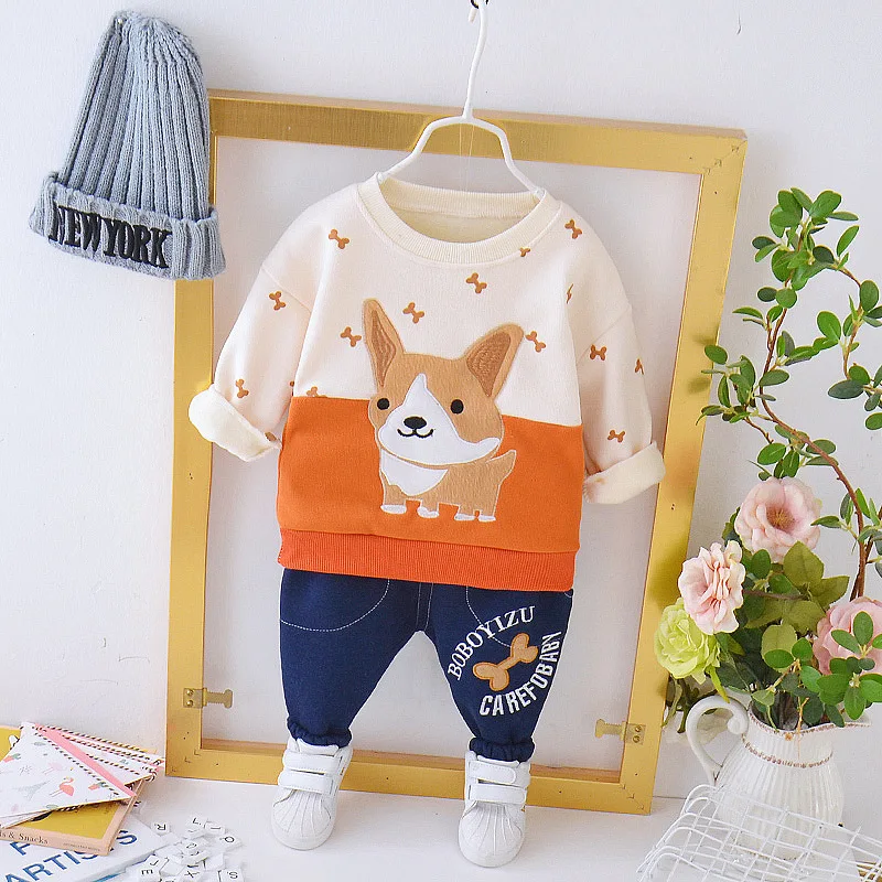 

CHILDREN'S Suit 2019 Autumn And Winter New Style Korean-style Medium-small CHILDREN'S Cartoon Joint Fleece Crew Neck Pullover Ho
