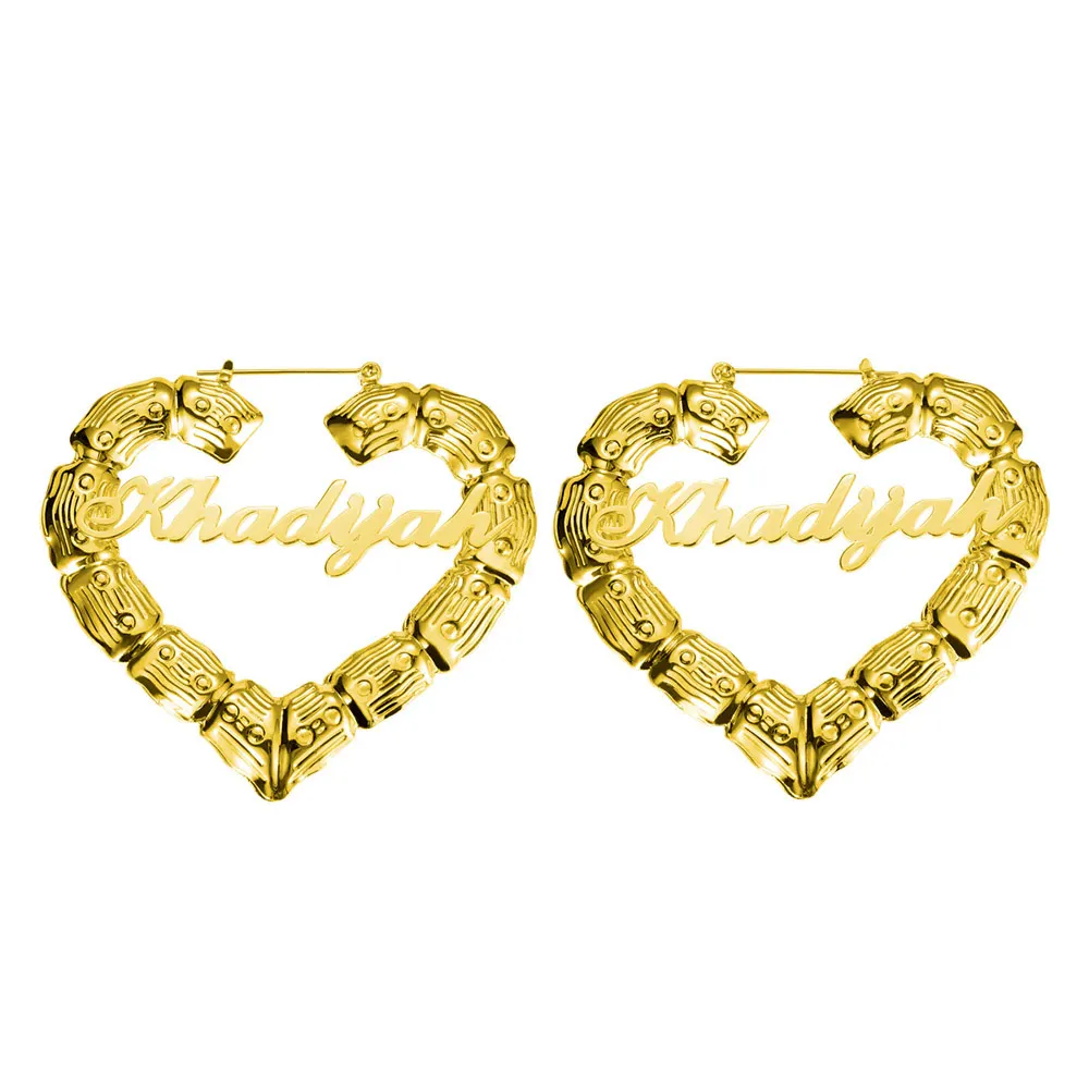 

Sweey Wholesale Personalized Bamboo Heart Earrings with Name Customized Heart Hoop Earrings Classic Hoops Fashion Earrings