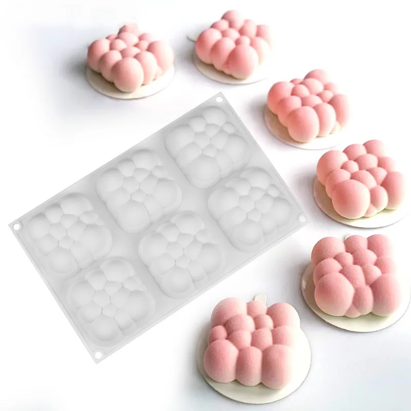 3D Cloud Cake Mold Silicone Mousse Moulds Square Bubble Molds for Baking 6 Cavities New | Дом и сад