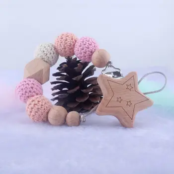 

Newborn Baby Teether 1PC Elephant Wooden Pacifier Chain Teether Small Clip Geometric Crochet Beads With Stick Bag Baby Toys
